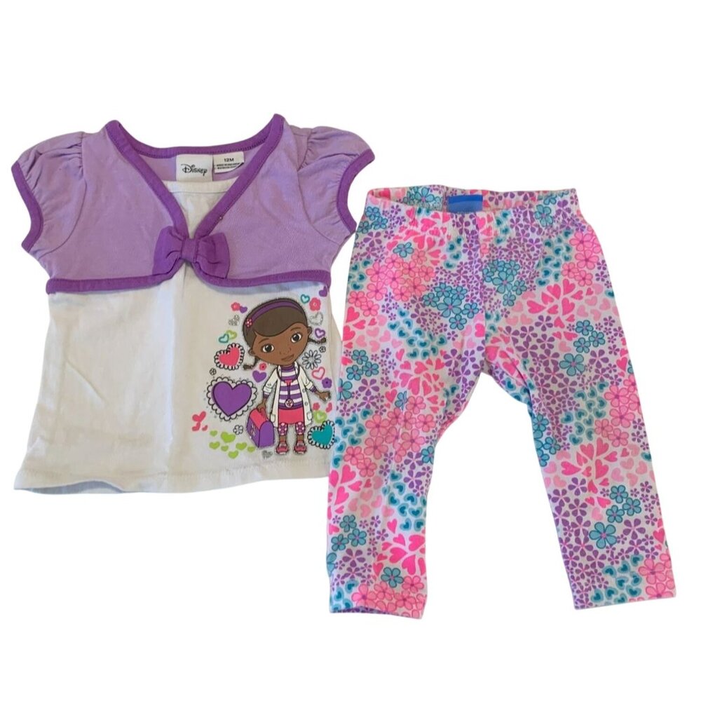Doc McStuffins Girls Infant Baby 12 MOnths 2 Piece Set Outfit Baby Doll Top Flor